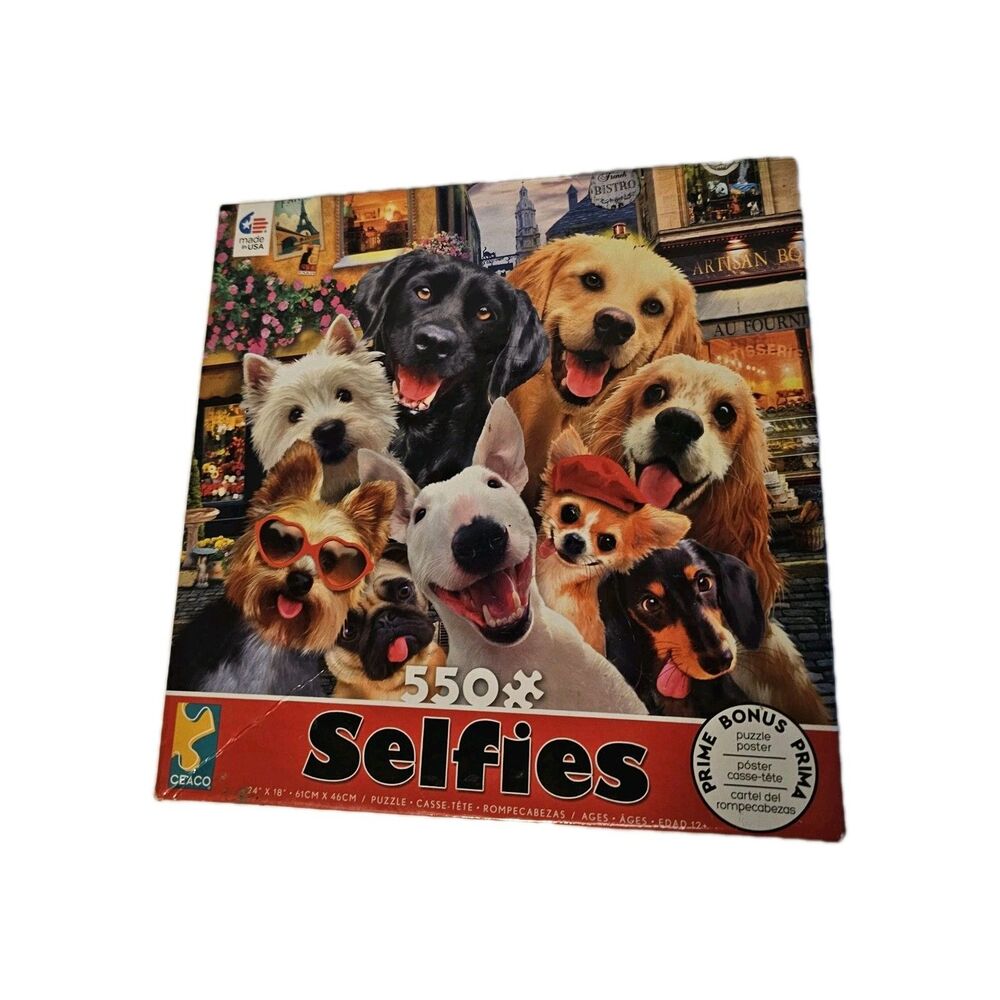 Ceaco Selfies 550 Piece Puzzle Dogs In Paris New Sealed Used Once